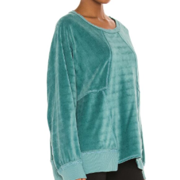 Free People Movement Sweater Women's Small teal green Strive On Velvet Pullover - Picture 11 of 12